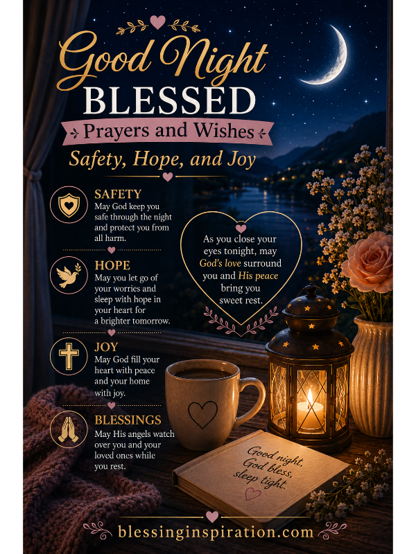 Good Night Blessed Prayers and Wishes, Safety, Hope, and Joy